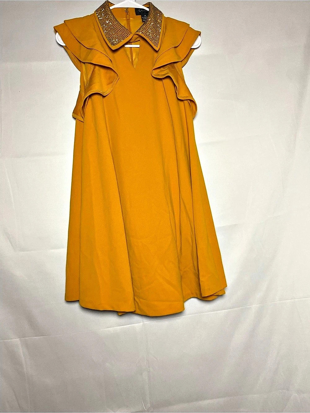 Gracia Embellished Collar Midi Dress in Mustard Size Small Like New